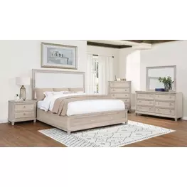 Pembroke Washed Oak and Cream Upholstered Panel Bedroom Set with Nailhead Trim