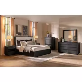 Leandro Burnished Black and Cream Upholstered Platform Bedroom Set