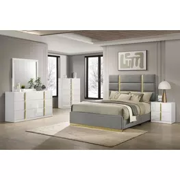 Ines Gray and Gold Upholstered Panel Bedroom Set