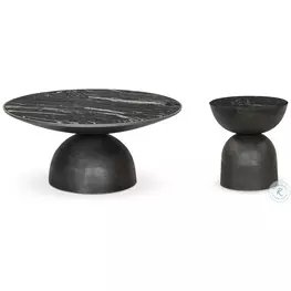 Corbett Polished Black Marble Small Round Occassional Table Set