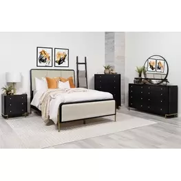 Arini Black and Cream Upholstered Panel Bedroom Set