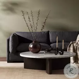 Toli Italian White Marble and Smoked Black Veneer Round Occassional Table Set