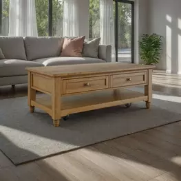 Brentwood Cascade Oak Rectangular Occasional Table Set with 2 Drawers