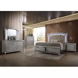 Kaitlyn Gray and Champagne Upholstered Storage Panel Bedroom Set with LED