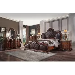 Picardy Dark Brown and Honey Oak Upholstered Panel Bedroom Set with Nailhead Trim