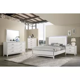 Haiden White Panel Bedroom Set with LED