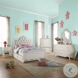 Edalene Synthetic Leather and Pearl White Youth Upholstered Panel Storage Bedroom Set
