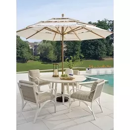 Sand Dune Cream Outdoor Round Stone Top Dining Room Set