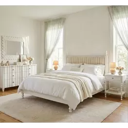 Haven Warm White Upholstered Finial Poster Bedroom Set