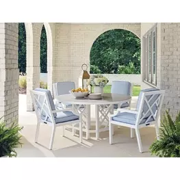 Island Classic Cream and Gray Outdoor Round Quartz Top Dining Room Set