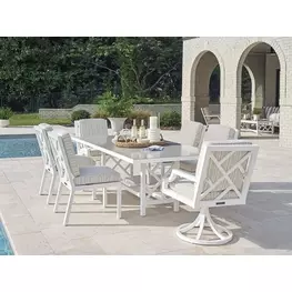 Island Classic Cream and Gray Outdoor Rectangular Quartz Top Dining Room Set
