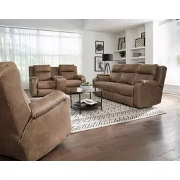 Contour Vintage Sand Power Headrest Reclining Living Room Set with USB Charging