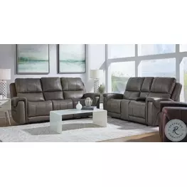 Burton Reno Charcoal Leather Triple Power Reclining Living Room Set with BT Speakers