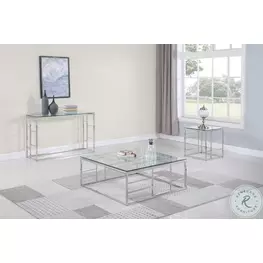 5073 Clear Glass And Polished Stainless Steel Occasional Table Set with Ladder Style Frame