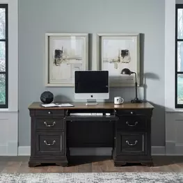 Vintner Hill Aged Charcoal and Caramel 66" Executive Home Office Set