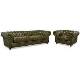 Savile Britian Green Leather Living Room Set