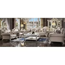 Picardy Beige Oversized Living Room Set with Nailhead Trim