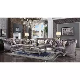 Versailles Brown Living Room Set with Nailhead Trim