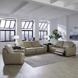 Weston Sophia Oatmeal Leather Dual Power Zero Wall Reclining Living Room Set with Power Headrest and USB Charging