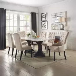 Gerardo White and Weathered Espresso Rectangular Marble Top Dining Room Set