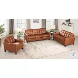 Cassian Nutmeg Leather Living Room Set