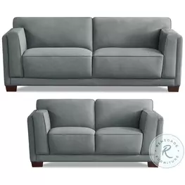 Preston Slate Gray Top Grain Leather Living Room Set