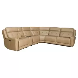 Carrington York Sand Leather Modular Power Reclining Sectional