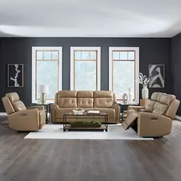 Worthington York Sand Leather 87" Zero Gravity Power Reclining Living Room Set with USB Charging