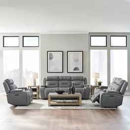 Langford Aline Blue Gray Leather 91" Zero Gravity Power Reclining Living Room Set with USB Charging and LED