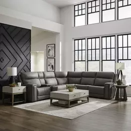 Camden Aline Light Gray Leather Modular Triple Power Zero Wall Reclining Sectional with Console and USB Charging