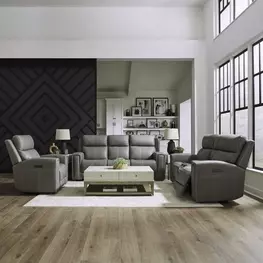 Camden Aline Light Gray Leather Triple Power Zero Wall Reclining Living Room Set with USB Charging