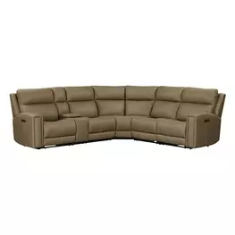 Camden Aline Toast Leather Modular Triple Power Zero Wall Reclining Sectional with Console and USB Charging