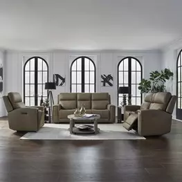 Camden Aline Toast Leather Triple Power Zero Wall Reclining Living Room Set with USB Charging