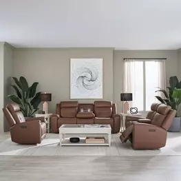 Kingswell Aline Saddle Leather 91" Zero Gravity Power Reclining Living Room Set with USB Charging