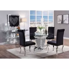 Noralie Silver and Gray Round Glass Top Dining Room Set