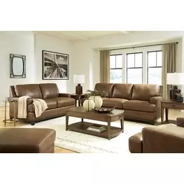 Gambellara Amber Leather Living Room Set with Nailhead Trim