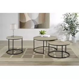 Lainey Distressed Pine Round Nesting Occassional Table Set