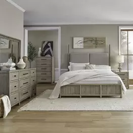 Proximity Place Barley Buff Upholstered Poster Bedroom Set
