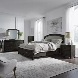 Avalon Coffee Bean and Oatmeal Upholstered Storage Panel Bedroom Set
