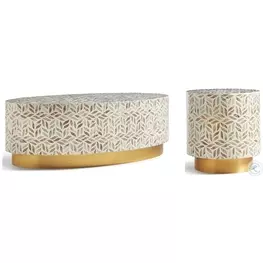 Stone Toranto Stone Inlay And Polished Satin Brass Occasional Table Set
