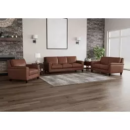 Sherwyn Pecan Leather Living Room Set