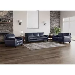 Sherwyn Navy Leather Living Room Set