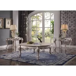 Dresden Vintage Bone White Oval Occassional Table Set