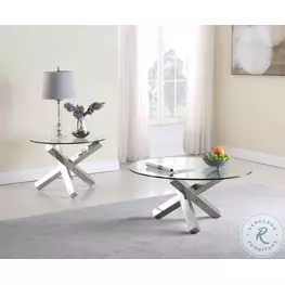 9008 Clear Glass And Polished Stainless Steel Occasional Table Set