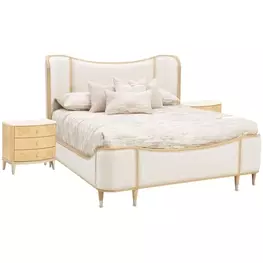 Camellia Field Cornsilk and Caramel Upholstered Panel Bedroom Set with USB Charging