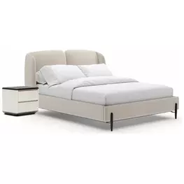 Madera Beige And Modern Walnut Upholstered Panel Bed Room Set