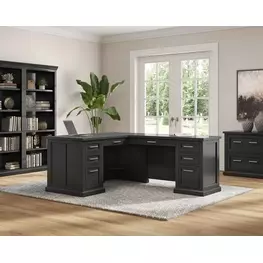 Abby Black Pedestal L Shape Home Office Set