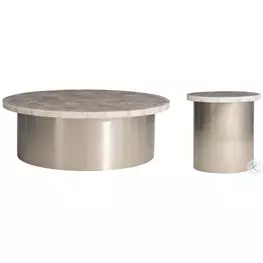 Shimla White Agate Marble And German Silver Occasional Table Set