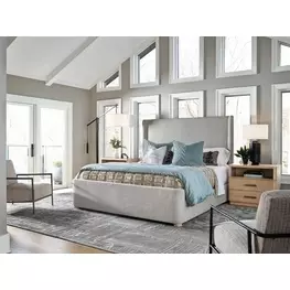 Voyage Beige and White Oak Upholstered Daybreak Panel Bedroom Set