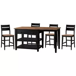 Austin Natural Mango and Black Rectangular Kitchen Island Dining Room Set